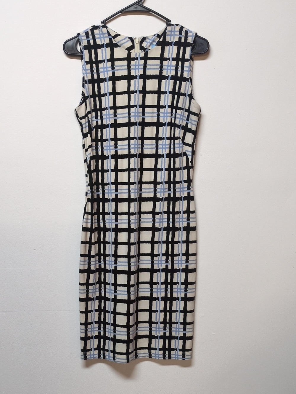 J. McLaughlin Blue White Black Weave Sheath Dress, Size XS
